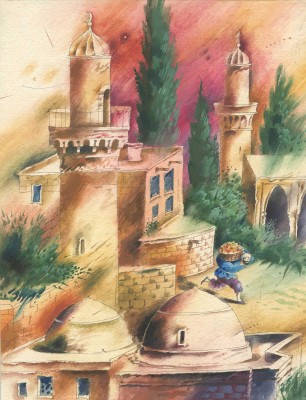 Борисов Анатолий Александрович. Макет из 22 иллюстраций на 18 листах к книге «Арабские сказки» в пересказе М. Салье